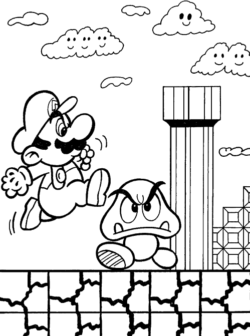 Mario jumps on a  mushroom